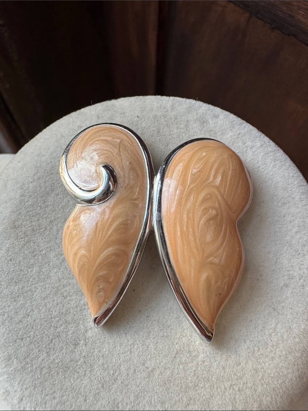 Monet Vintage Peach Swirl Enamel Leaf Drop Brooch  - Women's Jewelry